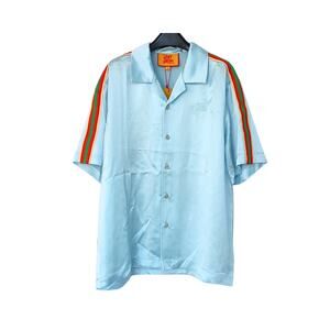 SOMETHING VERY SPECIAL Stripe Satin Resort Shirt - Blue - US M